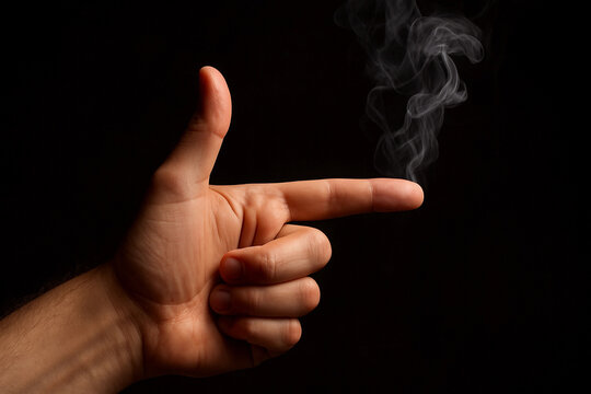 fingers forming a gun gesture on a black background