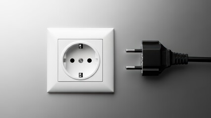 European electrical plug and wall socket on a gray background