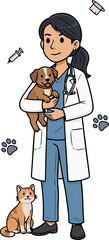 Veterinarian Holding Puppy Illustration