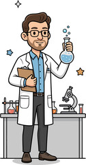Scientist Man in Laboratory Illustration