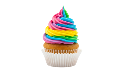 Colorful rainbow swirl soft serve ice cream cone isolated on transparent background