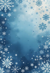 Delicate winter watercolor snowflakes in soft blue tones with airy symmetrical border