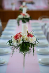 Floral Candle Centerpiece On Elegant Celebration Table Decor For Ceremony