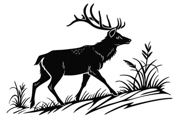 deer silhouette vector illustration in forest