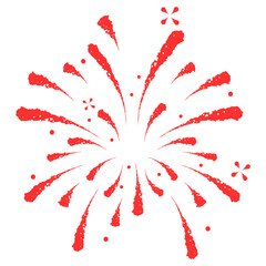 Red fireworks explosion graphic with grunge texture on a white background.