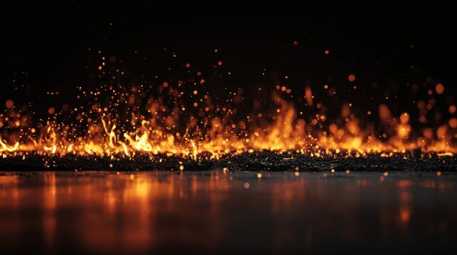 Dramatic flame line on a shadowy surface with intense glow