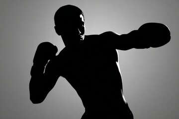 Dynamic boxing silhouette with powerful pose against a neutral gradient background