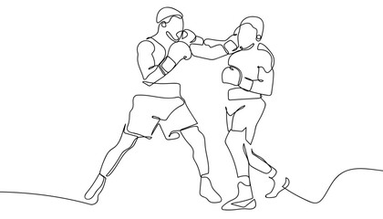 Boxing boxers in the ring in a continuous sequence. Single line drawing vector illustration. Editable stroke.