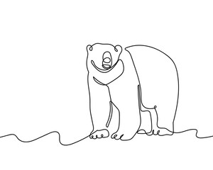The polar bear is standing tall in a continuous line. Single line drawing vector illustration. Editable stroke.