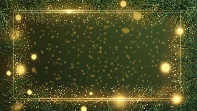 A beautiful frame with golden bokeh lights on a dark green background