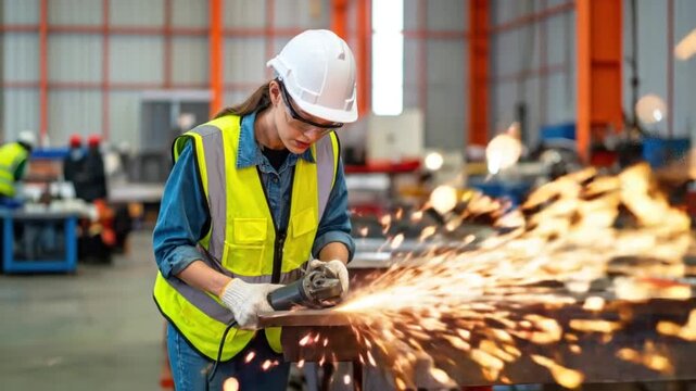 Woman Grinding Metal.