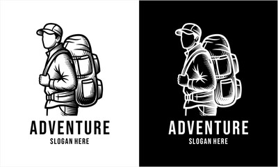 Vintage Style Hiker Silhouette with Backpack Ready for Adventure.