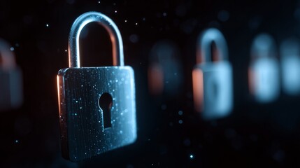 Cybersecurity digital lock glowing on a high-tech circuit board, symbolizing data protection, network security, and advanced technology concepts in modern computing