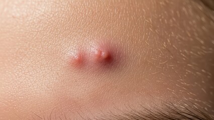 Fototapeta premium Close-up of skin with acne on forehead showing inflammation and texture