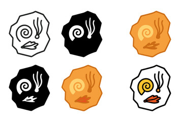 Fossil Icon Series. Rock fragment with preserved shells and soft-bodied fossils, clean geometric minimal icon, first in line style