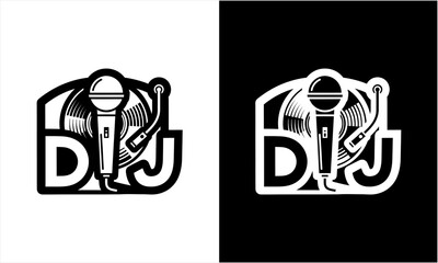 DJ Logo Design Featuring Microphone and Vinyl Record.