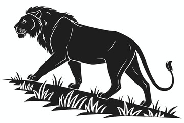 Black and white vector illustration of a lion and black panther cartoon