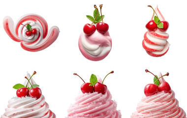 Fototapeta premium Swirl cream yogurt topped with cherry isolated on transparent background