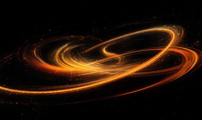 Abstract digital composition of swirling neon lines and glowing particles in a dark space, dynamic motion and sharp contrasts creating a futuristic tech-inspired concept, bold tone,