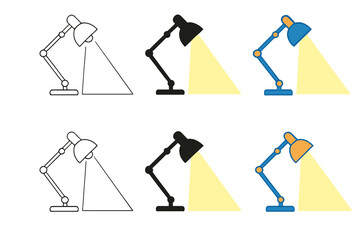 Stylish Desk Lamp Design. Desk lamp with adjustable arm and wide shade, light beam forming clean triangle, elegant structure,