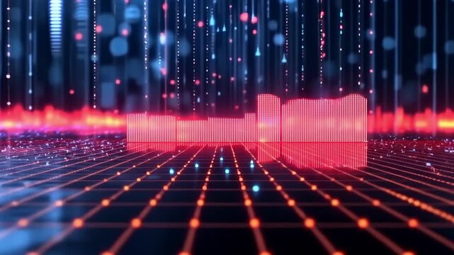 Visual representation of sound waves in digital format with bright colors and abstract patterns