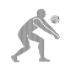 Abstract volleyball player silhouette digging the ball. Modern sport symbol created with vertical lines vector illustration.