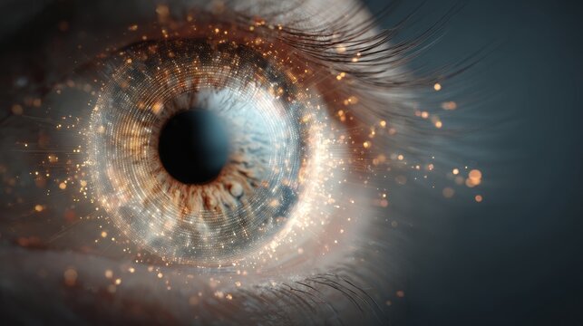 Digital eye with cyber security data network, futuristic virtual technology background, internet safety scanner, binary code surveillance, and secure data visualization concept - Powered by Adobe