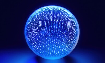 A glowing blue spherical object with intricate dotted patterns.