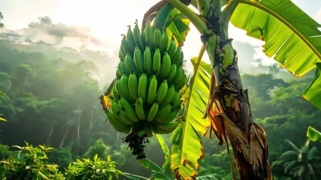 Banana tree with tropical fruit.