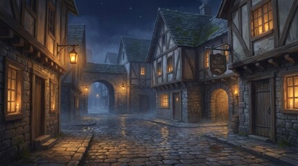 Medieval Town at Night, Empty Streets