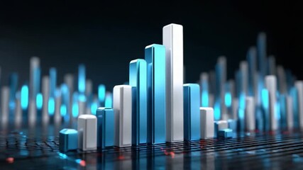 Digital Data Visualization: A vibrant display of data bars ascends against a sleek, dark backdrop, capturing the essence of digital information and modern technology. - Powered by Adobe