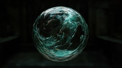 Mystical Orb - A Captivating Sphere of Emerald Energy in the Darkness.