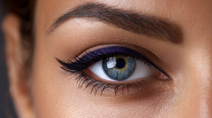 Obraz premium Beautiful, unusual, bright eye close-up with details of light blue iris. Ophthalmologist, buying glasses and optics, advertising vision