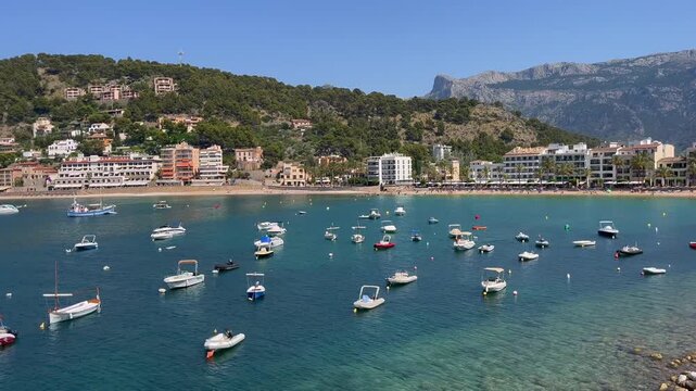 Harbour Scene in Port de S&oacute;ller with Boats and Coastal Architecture