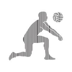 Abstract volleyball player silhouette digging the ball. Modern sport symbol created with vertical lines vector illustration.