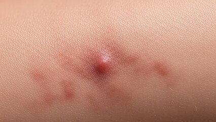 Fototapeta premium Close-up of skin with red swollen bump, possible pimple or insect bite