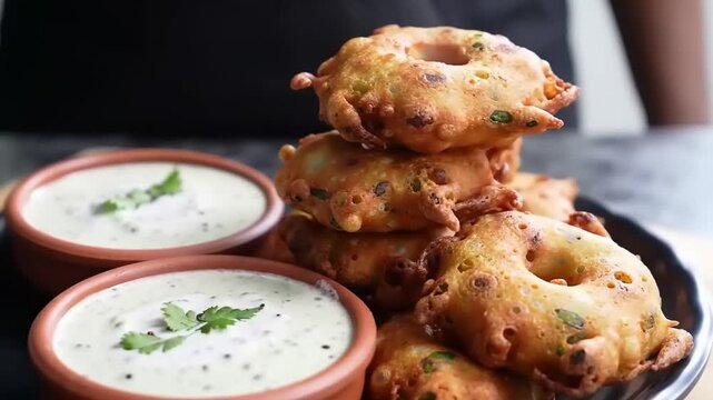 Delicious Medu Vada with Coconut Chutney, a Traditional South Indian Breakfast.