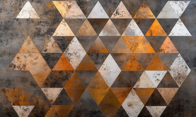 Abstract geometric pattern made of gold and bronze triangles, soft reflections creating a dynamic and modern design aesthetic, bold luxury vibe,
