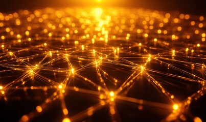 Glowing network of golden lights forming interconnected web-like pattern.