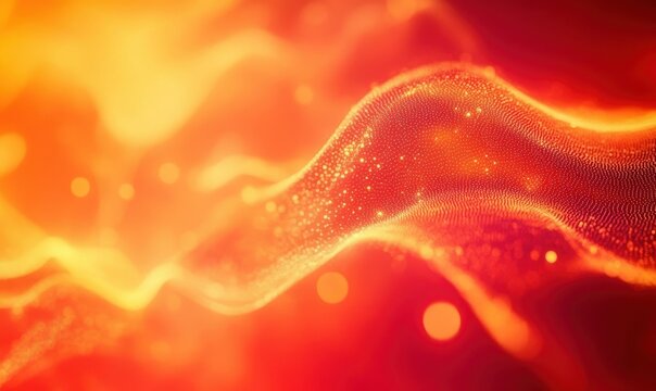 Colorful abstract waves with glowing particles in warm hues. - Powered by Adobe