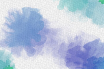 Blue, purple, and teal watercolor splashes on textured paper, soft abstract background for design