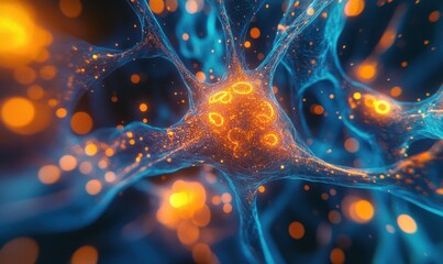 Abstract depiction of neurons with glowing connections and bright colors.