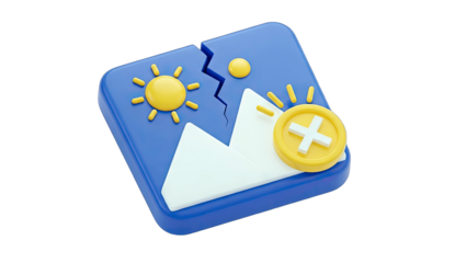 Broken Image Icon with Sun and Error Symbol