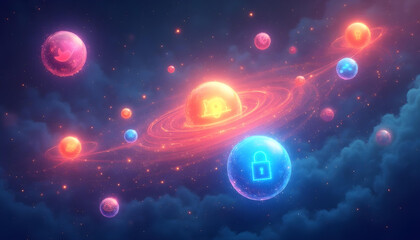 Futuristic Tech Universe with Digital Network and Cosmic Space Concept