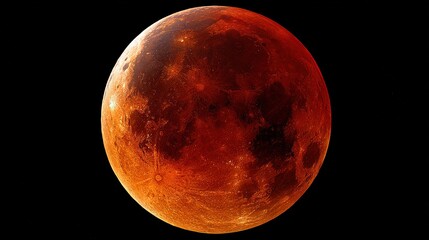 Blood moon during total lunar eclipse in vast cosmic space