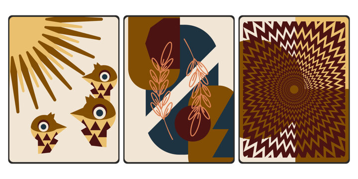 Geometric Abstract Art with Tribal and Nature Motifs