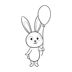 A cute little rabbit holds a pink balloon, standing happily with a sweet smile. Simple outlines and charming details make this coloring page perfect for kids and creativity.