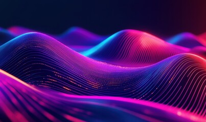 Abstract rendering of colorful lines and shapes forming a digital landscape, vibrant neon tones creating a futuristic aesthetic