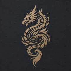 Majestic Golden Tribal Dragon Design on a Dark Textured Background - An Elegant and Powerful Mythical Creature Illustration Representing Strength and Wisdom