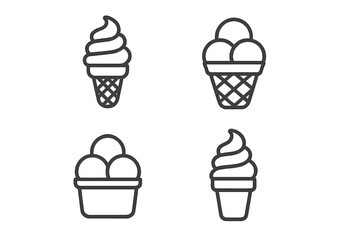 Set of outline icons showing different types of frozen dessert cones and cups